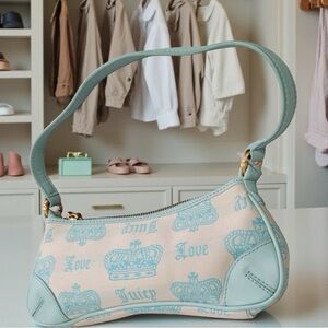 💎👑 Juicy Couture Mini Shoulder Bag – Y2K Baby Blue Crown Print 👑💎